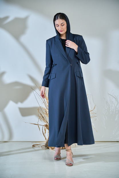 Midnight Slate Tailored Abaya with Side-Tie Detailing