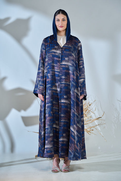 Abstract Horizon Textured Night Blue Abaya