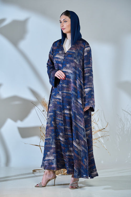 Abstract Horizon Textured Night Blue Abaya – hover image