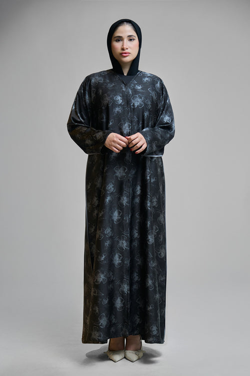 Printed Abaya with Vintage Floral Overlay