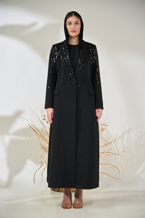 Elegant Black Sequin Suit Abaya