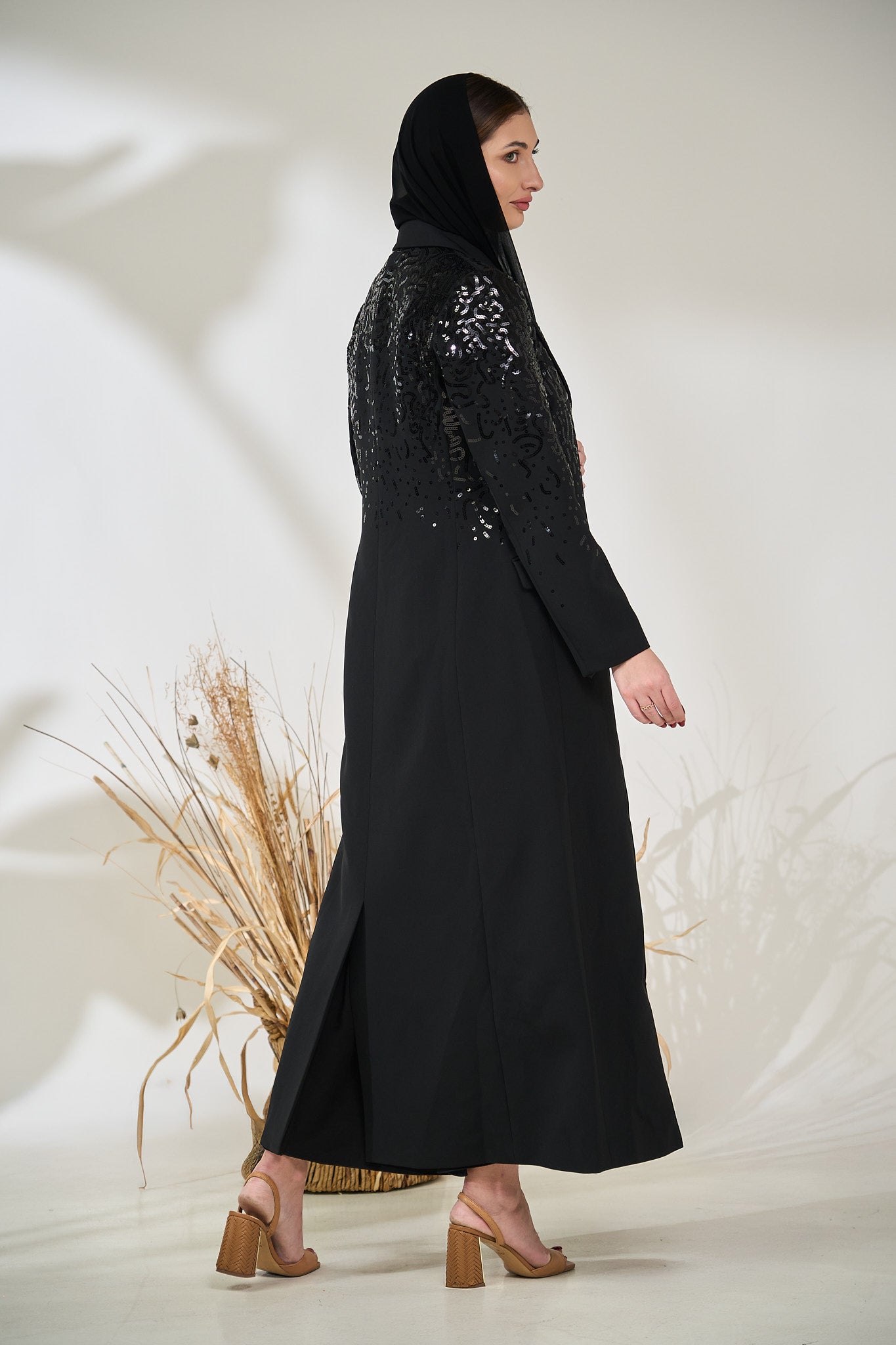 Elegant Black Sequin Suit Abaya