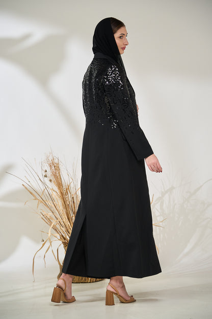 Elegant Black Sequin Suit Abaya