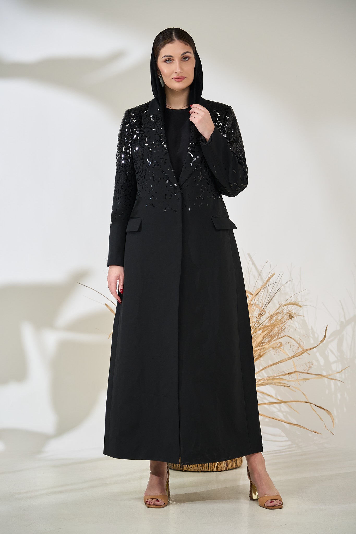 Elegant Black Sequin Suit Abaya
