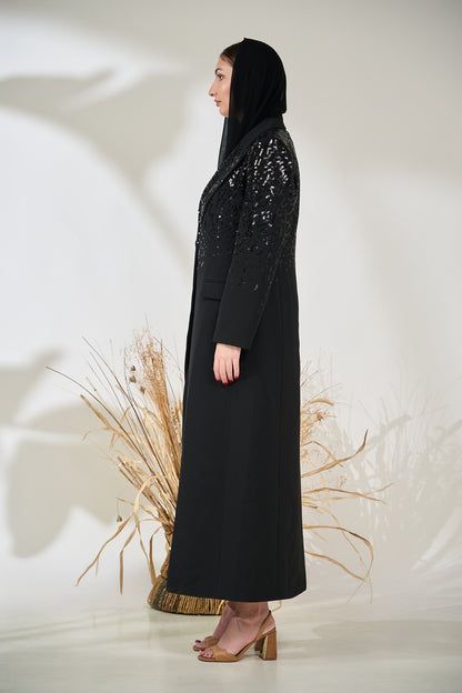 Elegant Black Sequin Suit Abaya