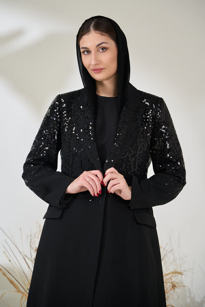 Elegant Black Sequin Suit Abaya