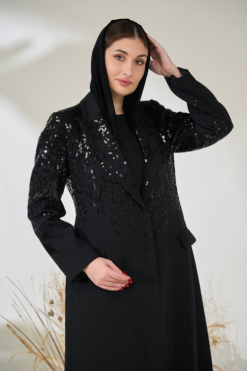 Elegant Black Sequin Suit Abaya – hover image