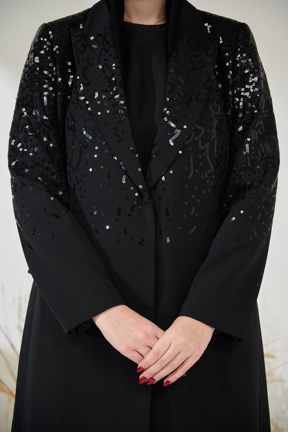 Elegant Black Sequin Suit Abaya