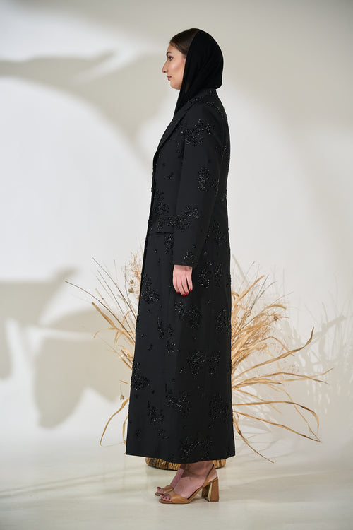 Imperial Noir Embellished Couture Suit Abaya Product Description – hover image