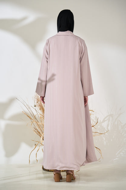 Blush Sheen Open Abaya with Soft Contrast Inner Layer
