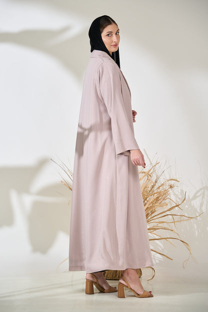 Blush Sheen Open Abaya with Soft Contrast Inner Layer