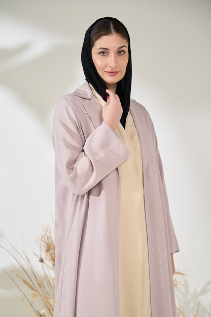 Blush Sheen Open Abaya with Soft Contrast Inner Layer
