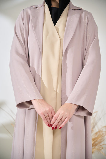 Blush Sheen Open Abaya with Soft Contrast Inner Layer