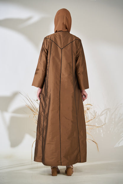 Sculpted Bronze Abaya with Contoured Panel Design