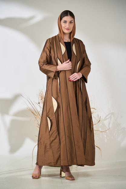 Sculpted Bronze Abaya with Contoured Panel Design