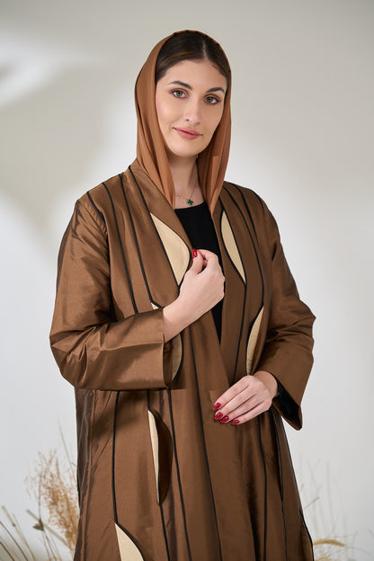 Sculpted Bronze Abaya with Contoured Panel Design