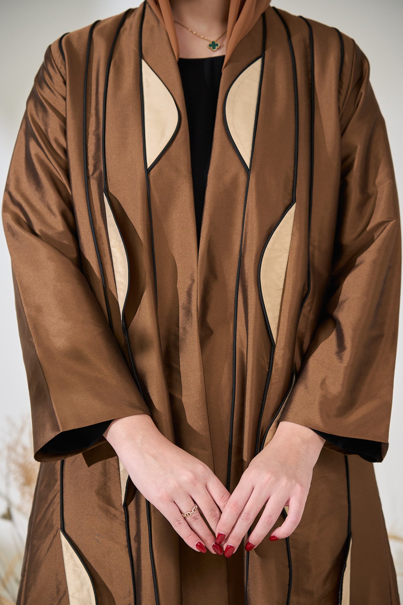 Sculpted Bronze Abaya with Contoured Panel Design