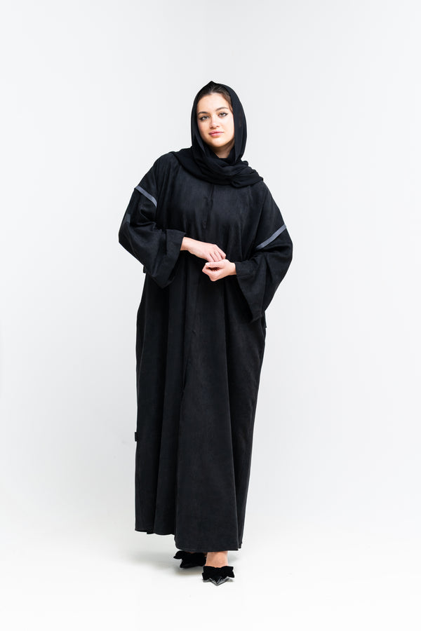 Open Abaya with Velvet Back and Logo Detail