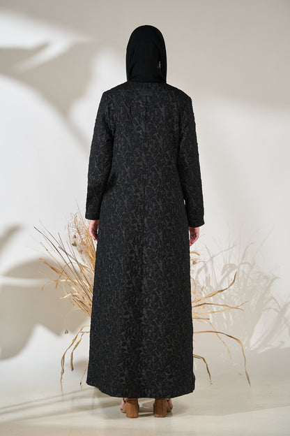 Maison Élise Noir Jacquard Abaya Product Description