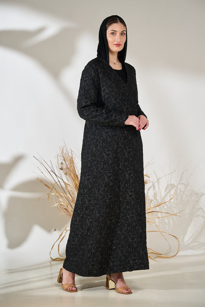 Maison Élise Noir Jacquard Abaya Product Description