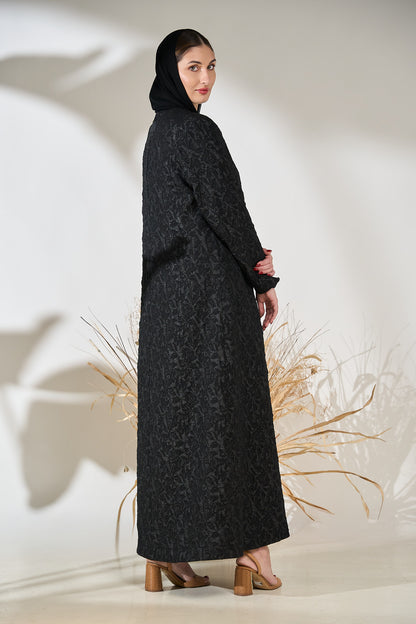 Maison Élise Noir Jacquard Abaya Product Description