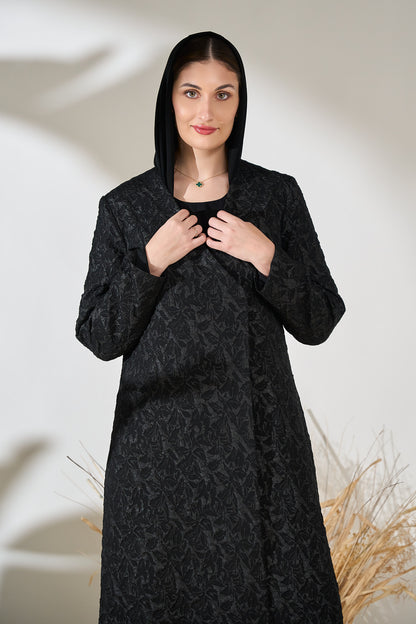 Maison Élise Noir Jacquard Abaya Product Description