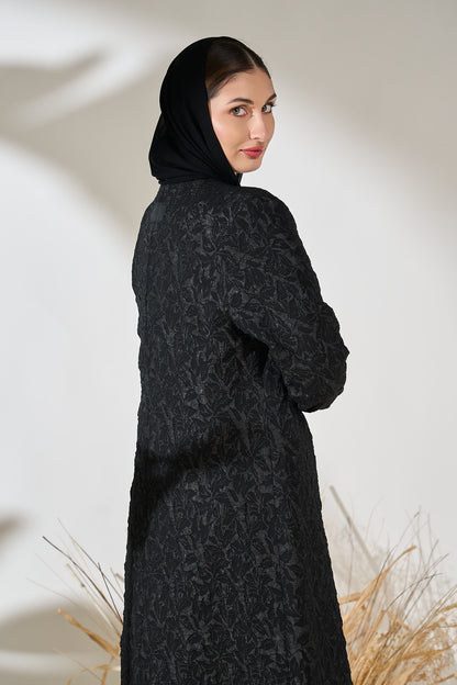 Maison Élise Noir Jacquard Abaya Product Description