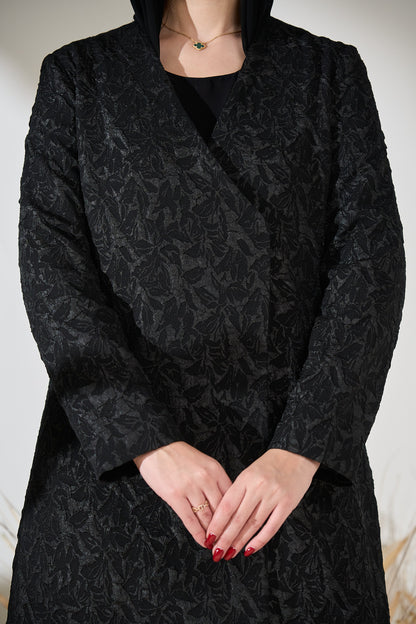 Maison Élise Noir Jacquard Abaya Product Description