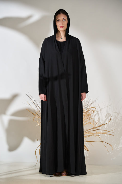 Eclipse Noir Abaya with Back Flora Shadow Print