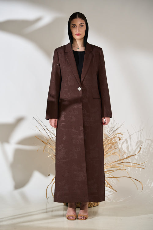 Cocoa Tailored Blazer Abaya with Crystal Button Detail