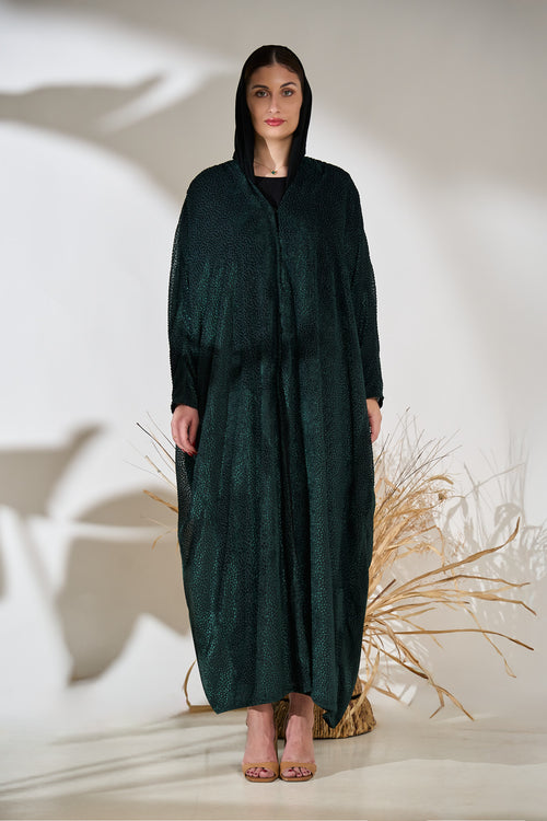 Midnight Mist Printed Flow Dark Green Abaya