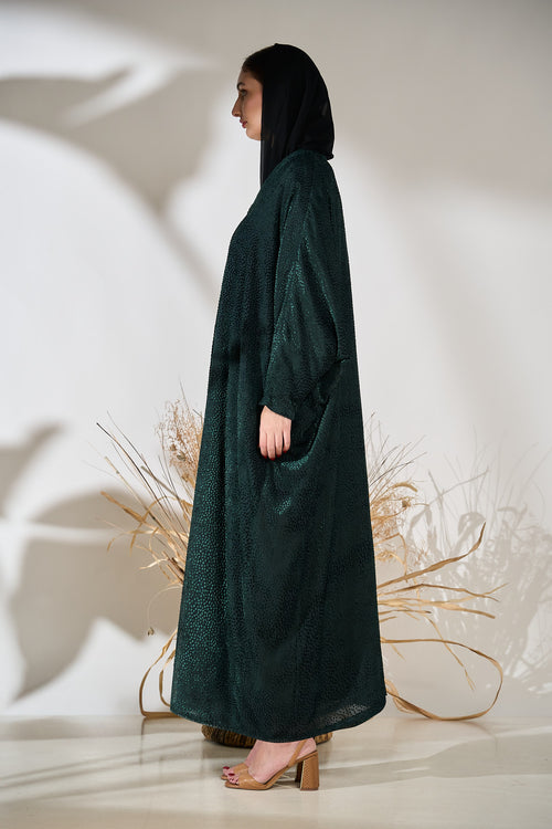 Midnight Mist Printed Flow Dark Green Abaya – hover image