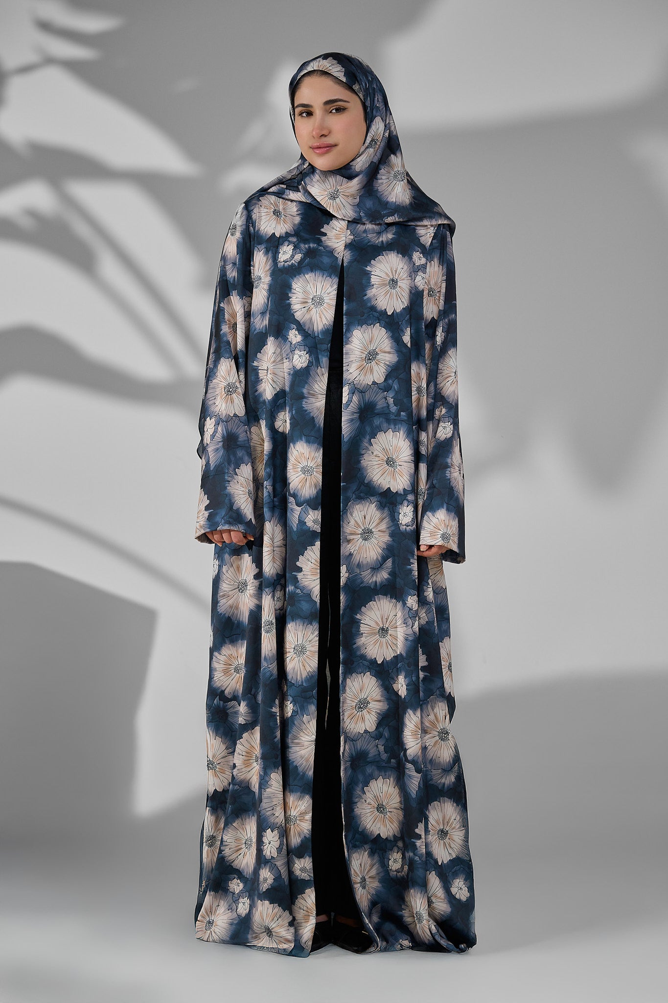 Bloom Floral Crepe Open Abaya with Matching Sheila