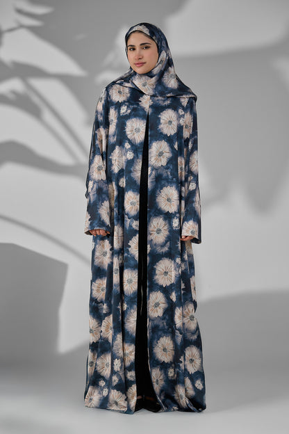 Bloom Floral Crepe Open Abaya with Matching Sheila