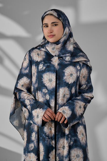 Bloom Floral Crepe Open Abaya with Matching Sheila