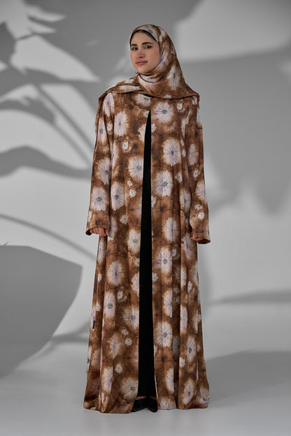 Bloom Floral Crepe Open Abaya with Matching Sheila