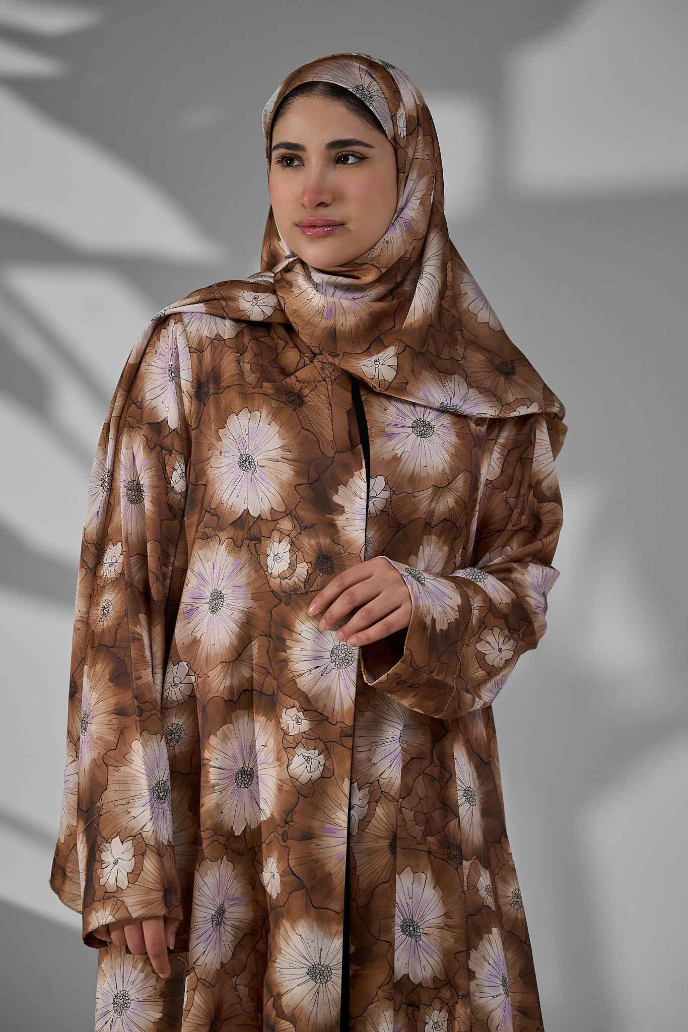 Bloom Floral Crepe Open Abaya with Matching Sheila