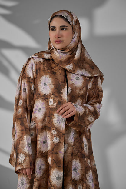 Bloom Floral Crepe Open Abaya with Matching Sheila