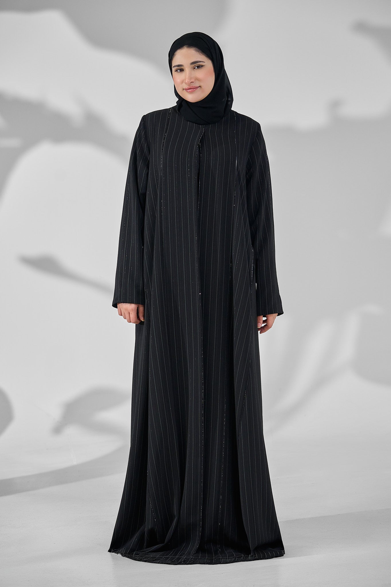 Pinstripe Textured premium Abaya with Subtle Shimmer Detailing