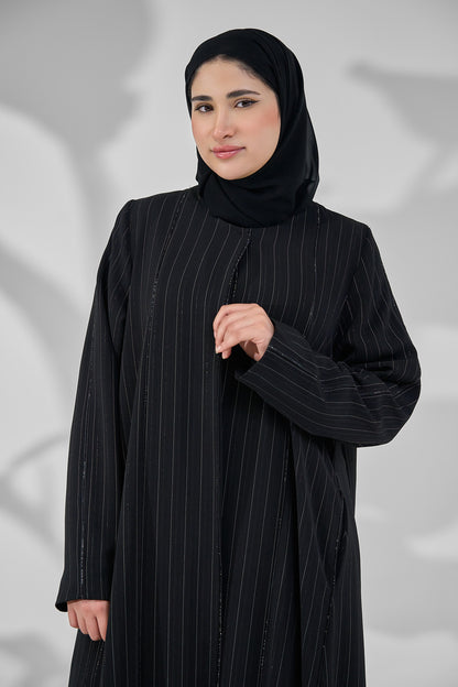 Pinstripe Textured premium Abaya with Subtle Shimmer Detailing