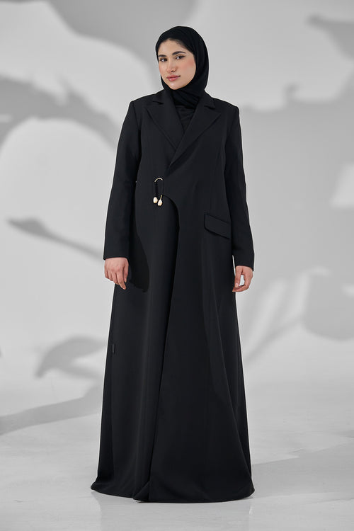 Premium Suit Abaya with Asymmetric Closure & Gold Accent Detail