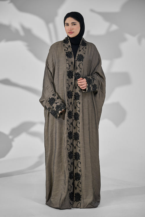 Premium Hand Beaded Floral Open Abaya