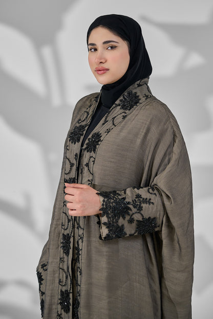 Premium Hand Beaded Floral Open Abaya