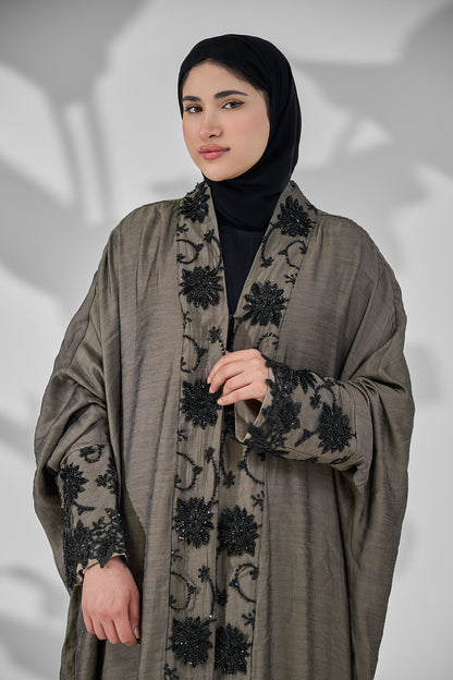 Premium Hand Beaded Floral Open Abaya
