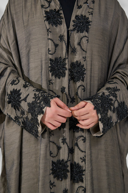 Premium Hand Beaded Floral Open Abaya