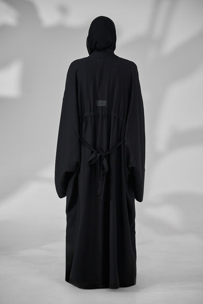 Classic Black Minimal Kimono Abaya with Wide Flowing Sleeves & Hidden Side Pockets