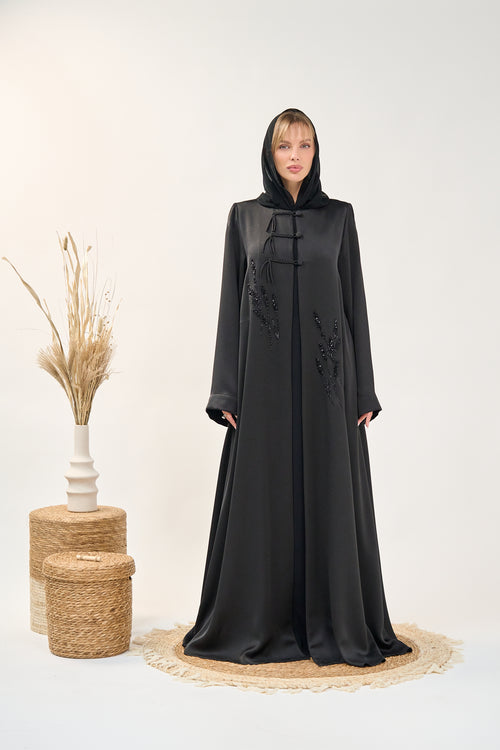 Embellished Closed Abaya with Handcrafted Beaded Detailing