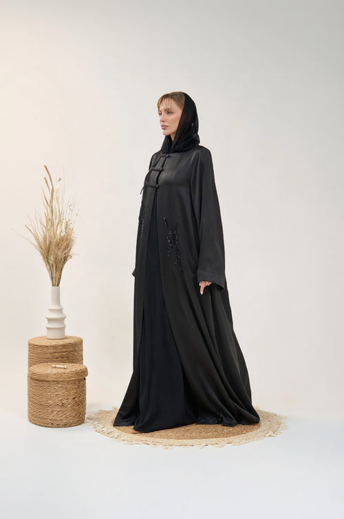 Embellished Closed Abaya with Handcrafted Beaded Detailing