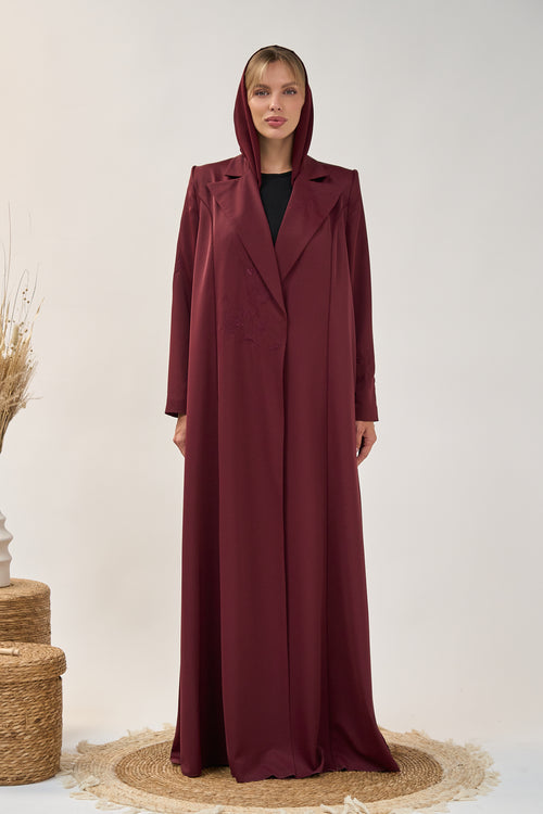 Tailored Open Abaya with Structured Lapel and Minimal Embroidery