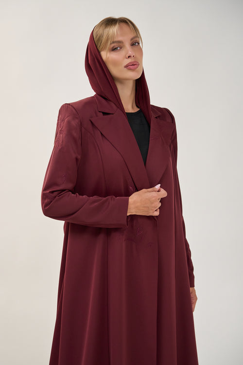 Tailored Open Abaya with Structured Lapel and Minimal Embroidery – hover image